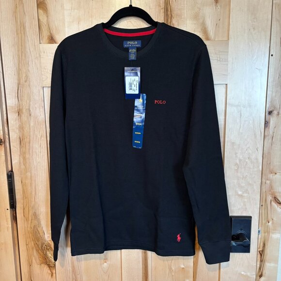 NWT Polo Ralph Lauren Thermal Sleepwear Top M Black - Picture 1 of 8